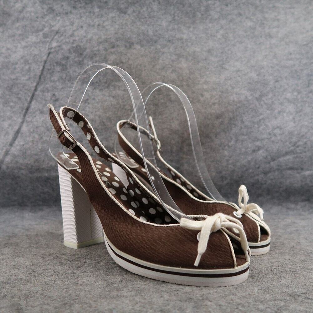 Rebels Shoes Womens 9 Sandal Pumps Fashion Peep Toe Block Heel Slingback Brown